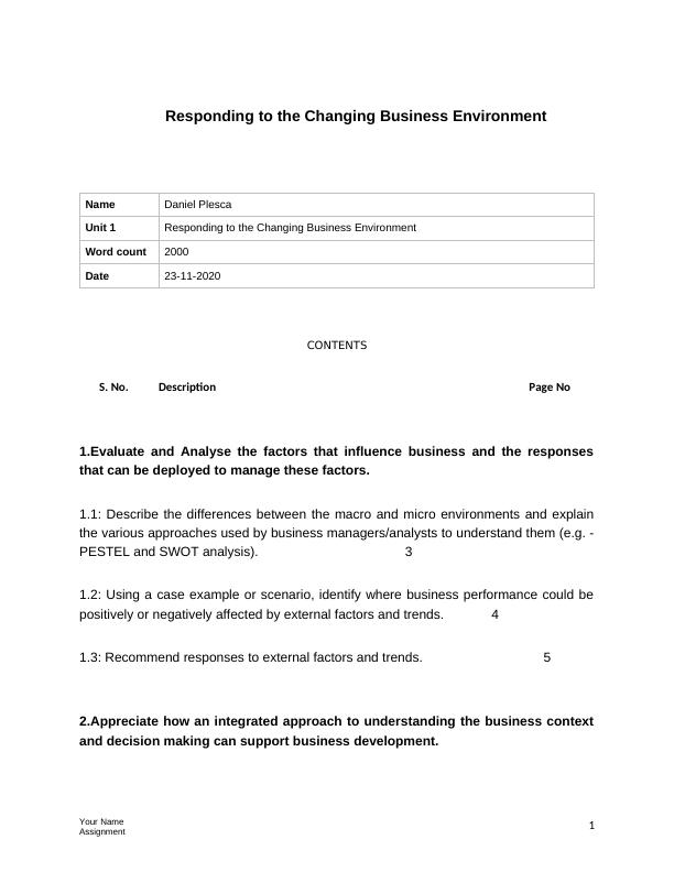 Respond to Change in a Business Environment_1
