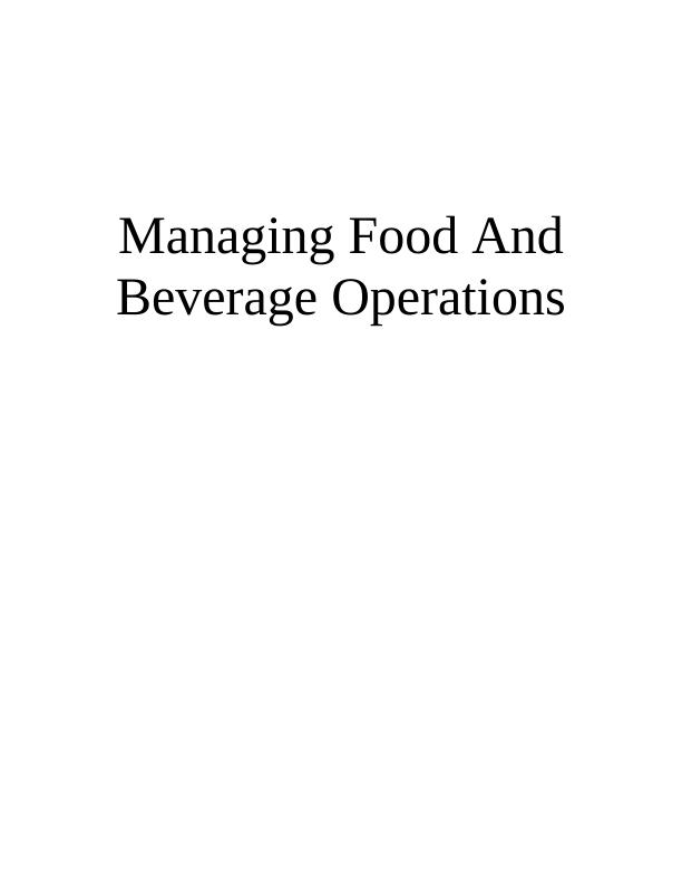 Managing Food and Beverage Operations Assignment - Career Counselling services_1