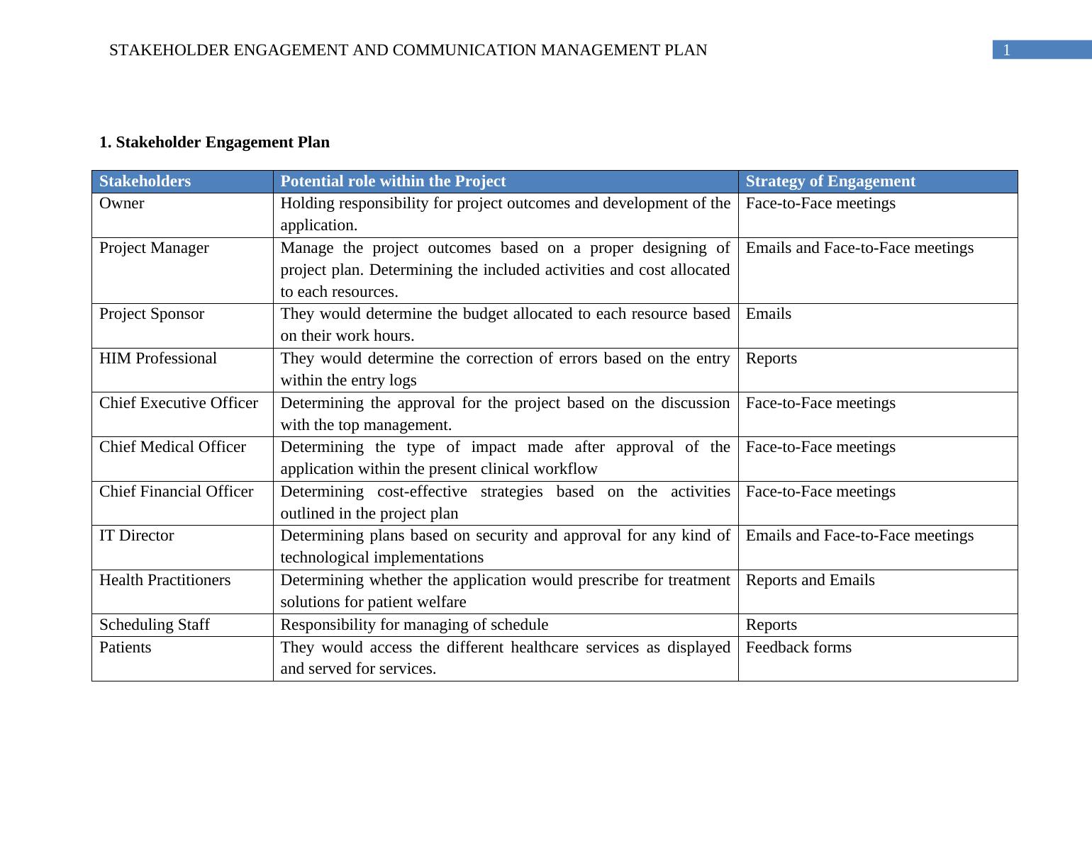 STAKEHOLDER ENGAGEMENT AND COMMUNICATION MANAGEMENT PLAN