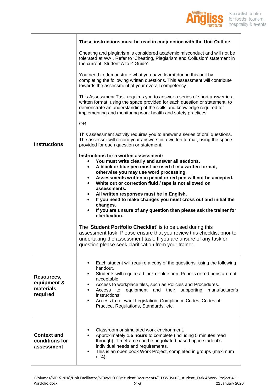 SITXWHS003 | Implement and Monitor Work Health and Safety Practices