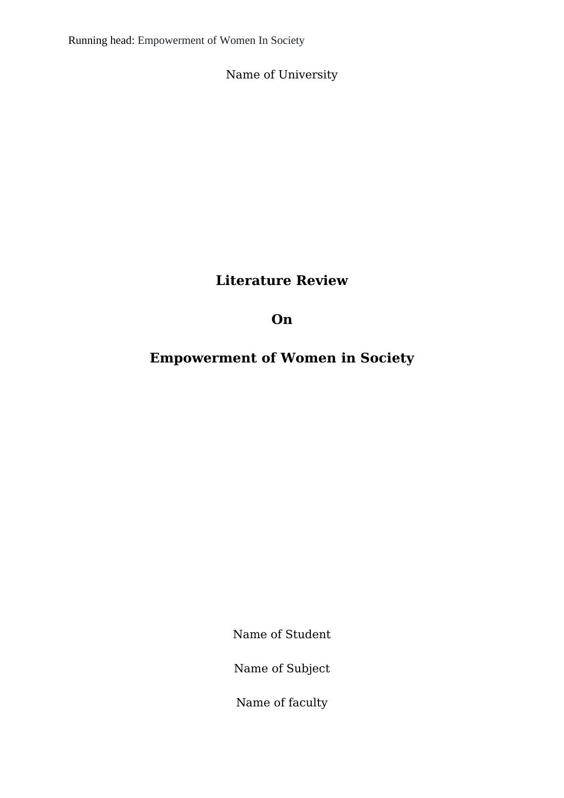 literature review on women's empowerment in society