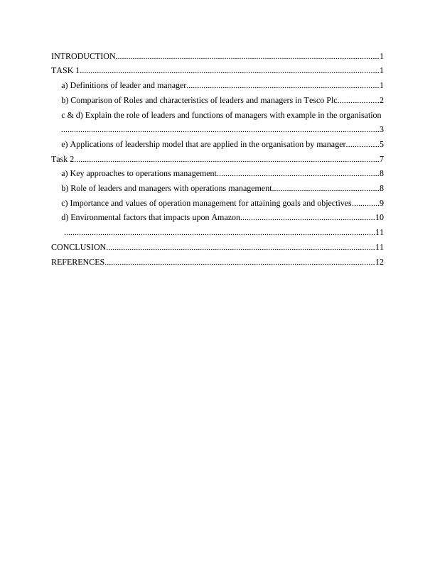 Management and Operations in Tesco Plc : Assignment_2