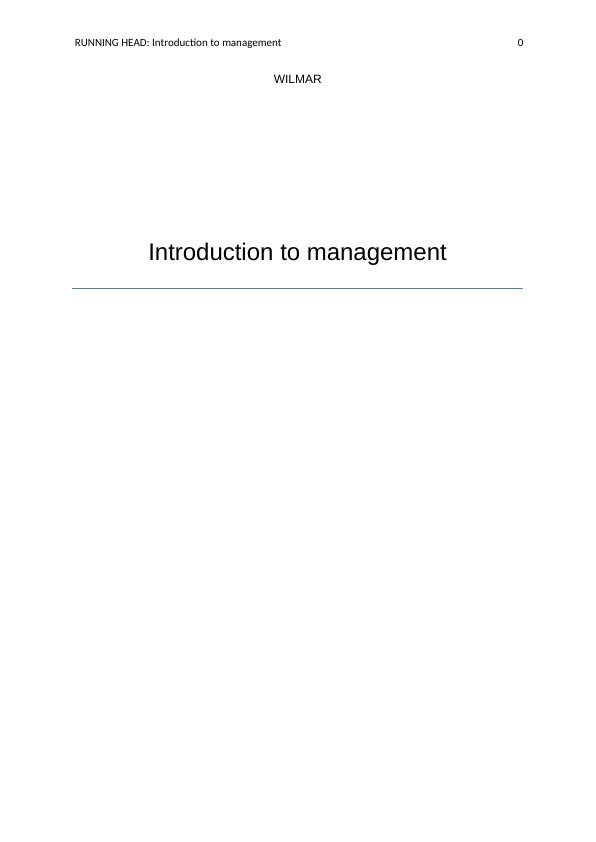 (Doc) Introduction to Management: Assignment_1