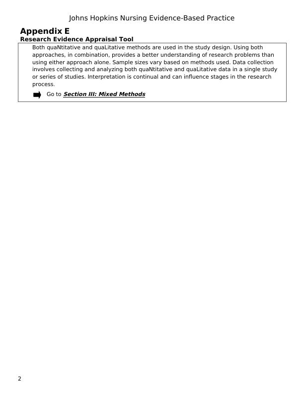 Evidence Level and Quality Appendix E Research Evidence Appraisal Tool Page 6 of 10 Johns Hopkins Nursing Evidence-Based Practice Appendix E Research Evidence Appendix E Research Evidence Appraisal To_2