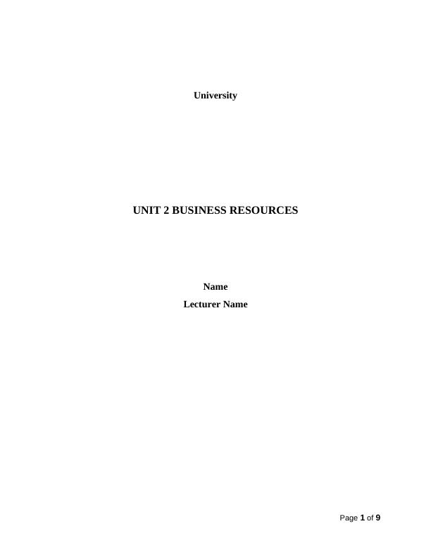 Unit 2 Business Resources - Assignment_1