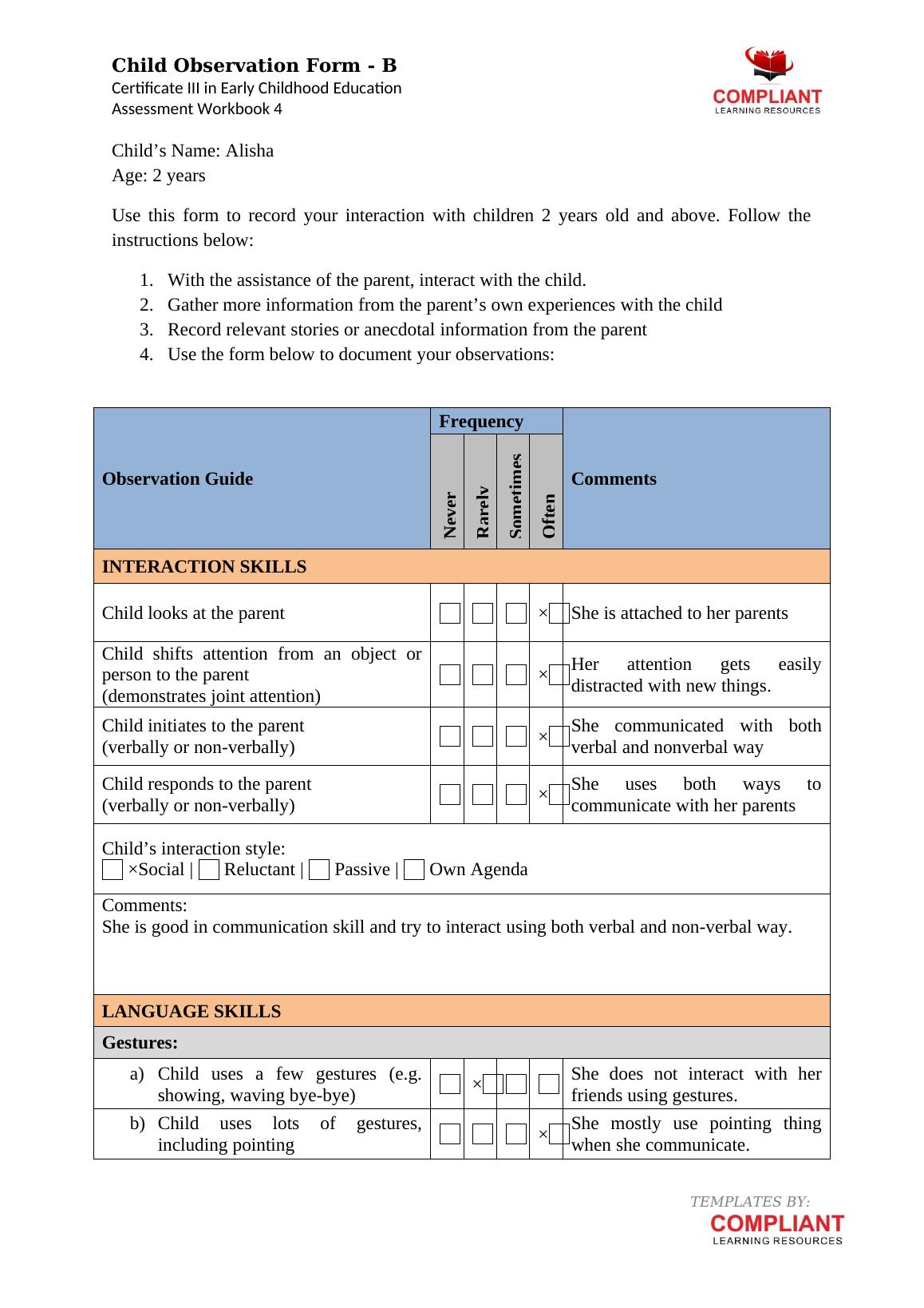 Certificate III in Early Childhood Education Assessment 2022