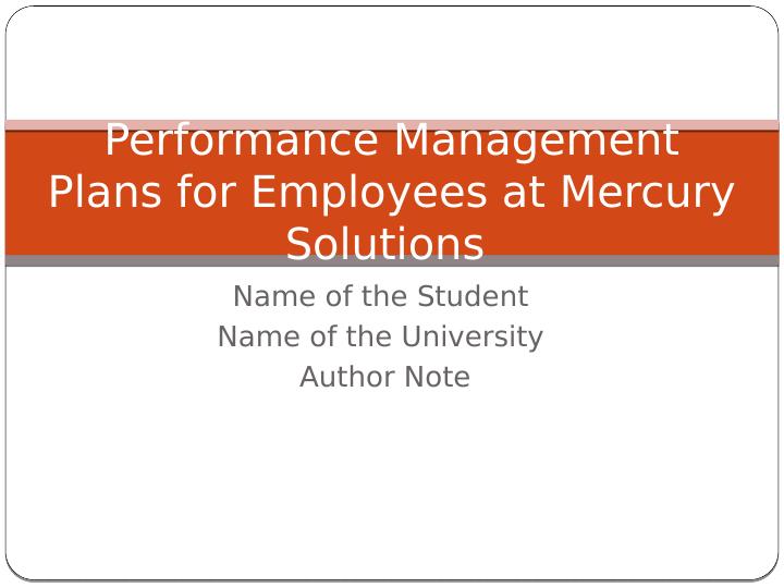 Performance Management Plans for Employees at Mercury Solutions_1