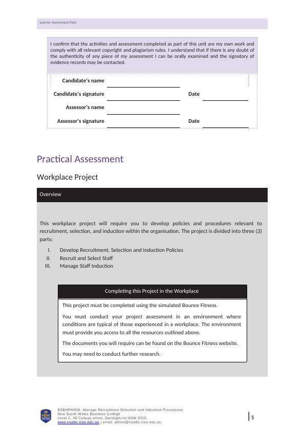 Learner Assessment Pack for BSBHRM506 Manage Recruitment Selection and Induction Processes_5