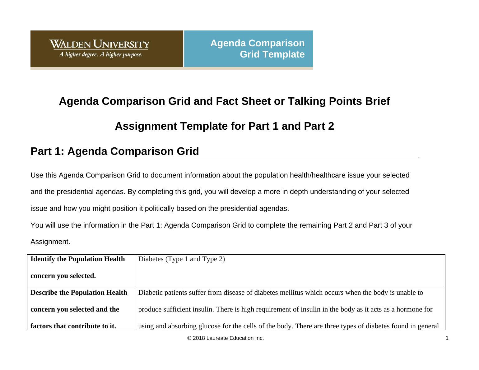 Agenda Comparison Grid and Fact Sheet or Talking Points Brief