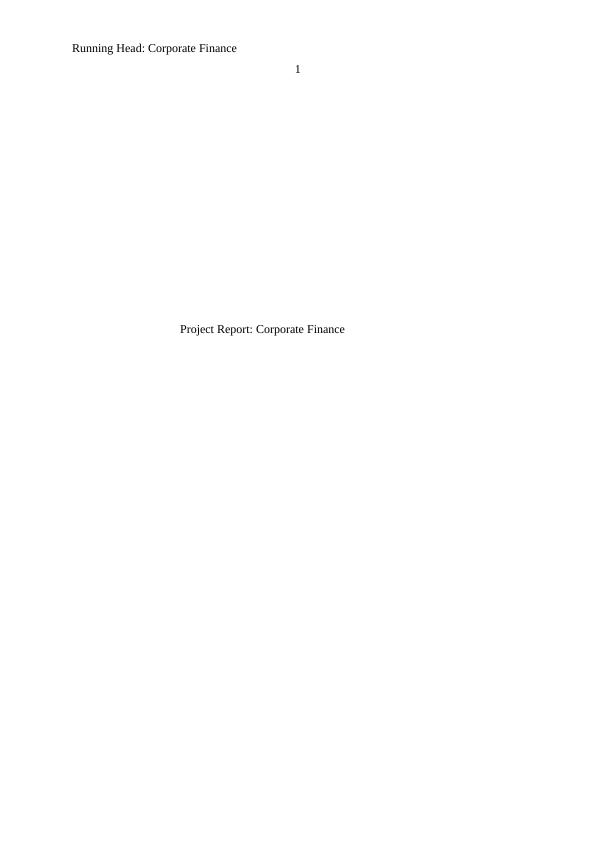 Project Report Assignment | Corporate Finance Assignment_1