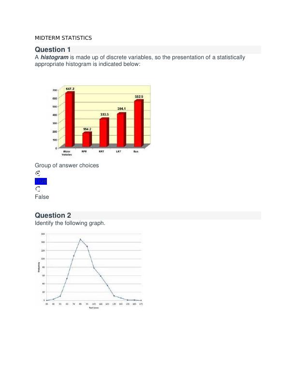 Midterm Statistics - Question Answer