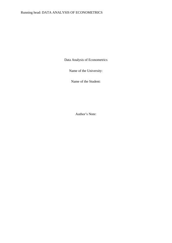 Analysis of Econometrics : Assignment_1