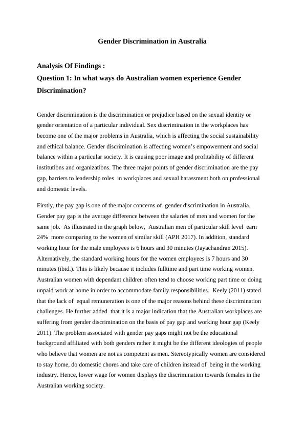 Gender Discrimination in Australia Analysis Of Findings_1