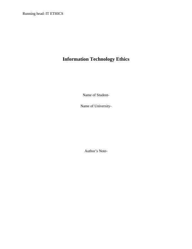 (IT) Information Technology Ethics : Assignment_1