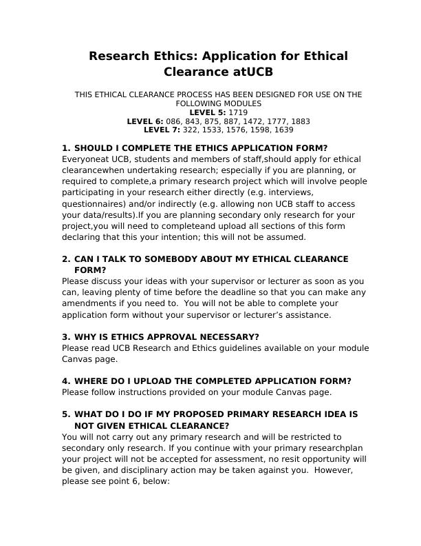 Research Ethics: Application for Ethical Clearance at UCB_1