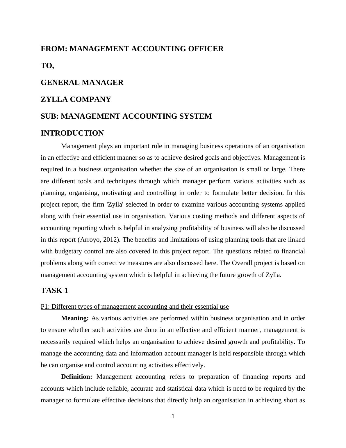 Management Accounting of Zylla Company - Report_3