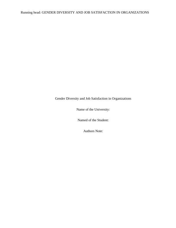 Gender diversity and Job satisfaction in organizations PDF_1