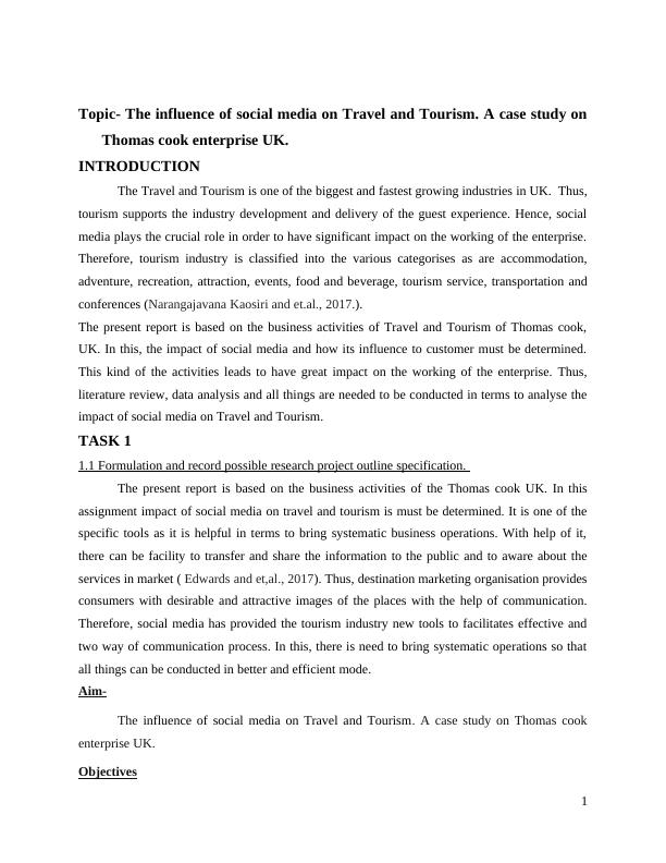 The Influence of Social Media on Travel and Tourism. A Case Study on Thomas Cook Enterprise UK_3