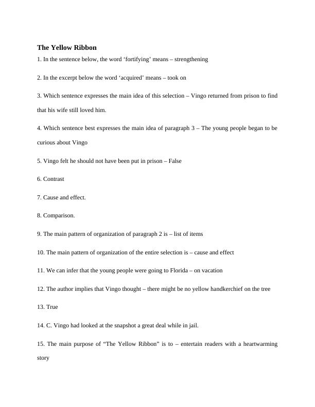 The Yellow Ribbon Study Material