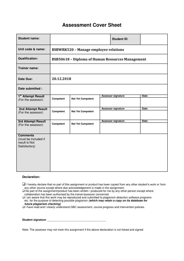 BSB50618 - Diploma of Human Resources Management_1