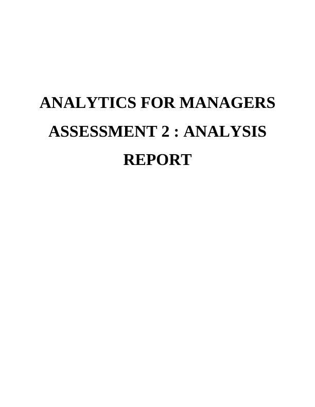 Analytics for Managers: Analysis Report_1