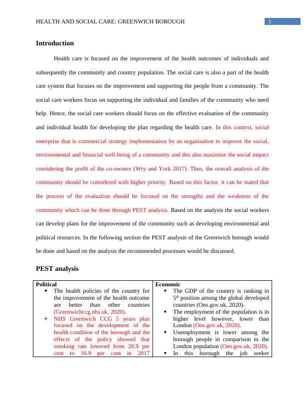 HEALTH AND SOCIAL CARE: GREENWICH BOROUGH Name of the Student Name of the University Author Note Introduction Health Care System_2