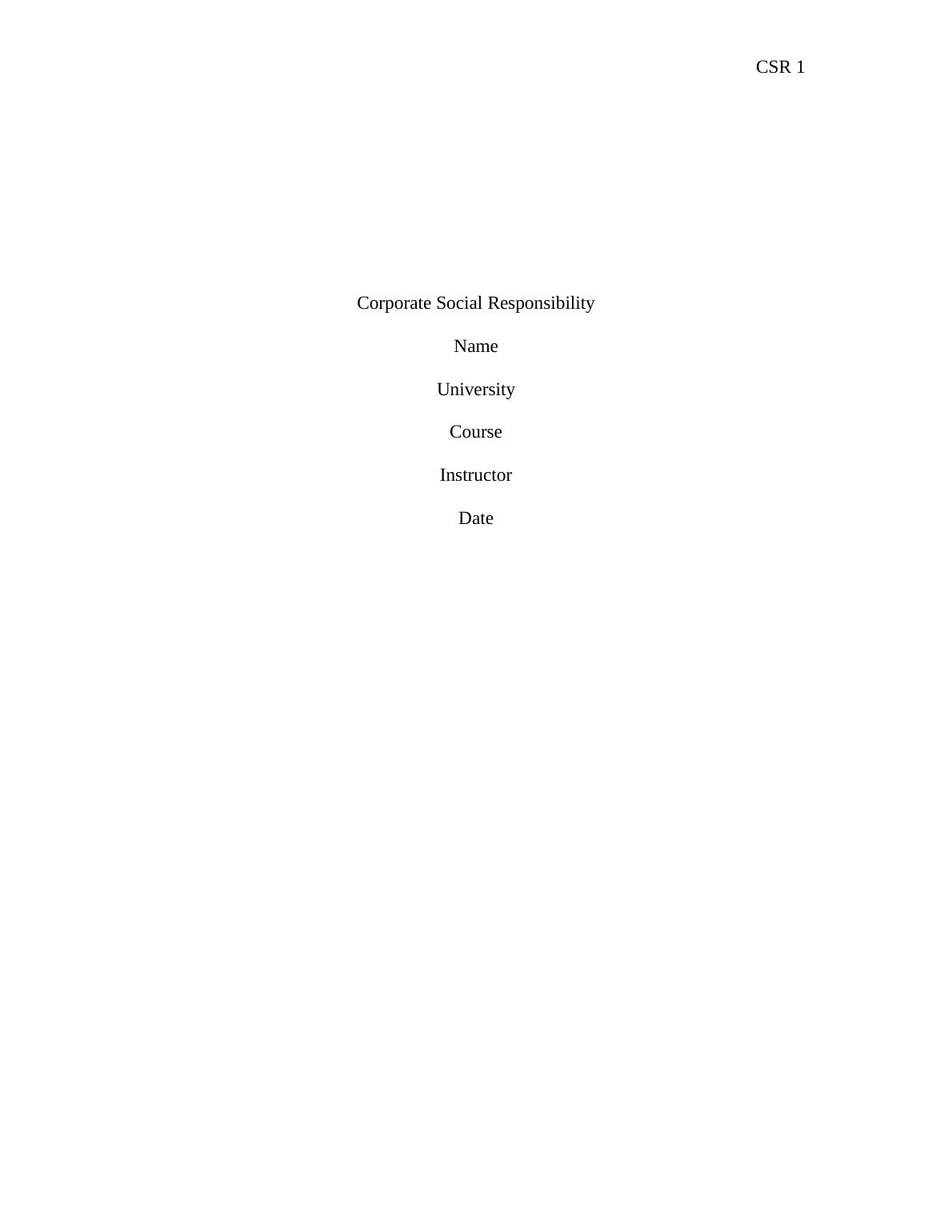 Corporate Social Responsibility  -   Assignment  Sample_1