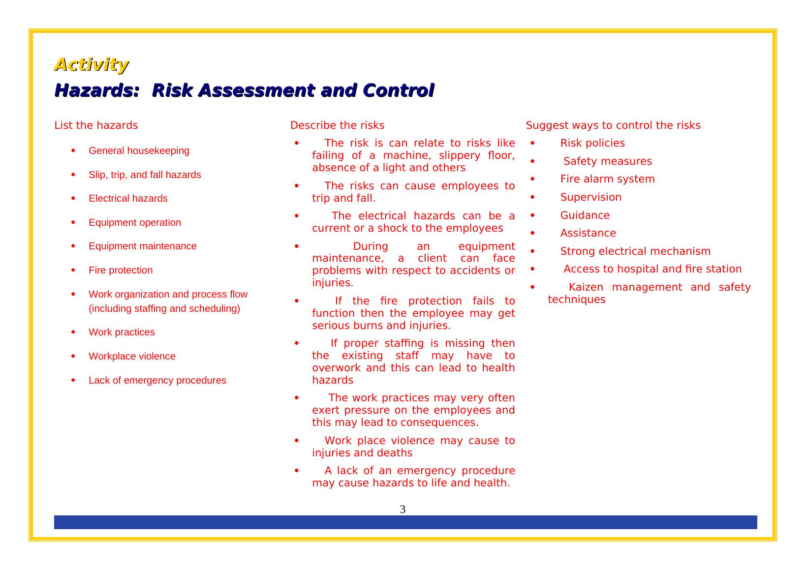 Risk Assessment Activity Pdf