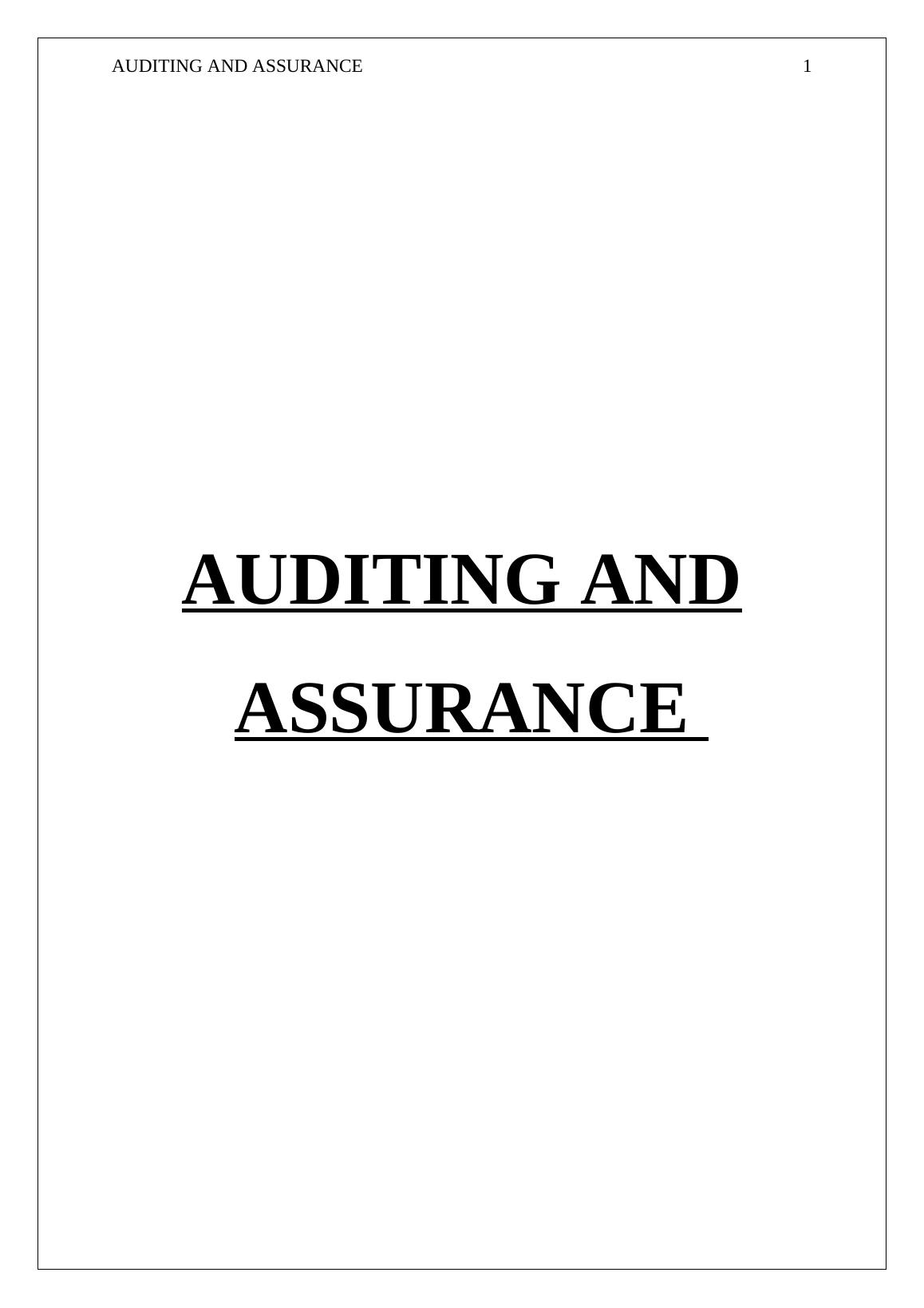 Auditing and Assurance Case Study 2022