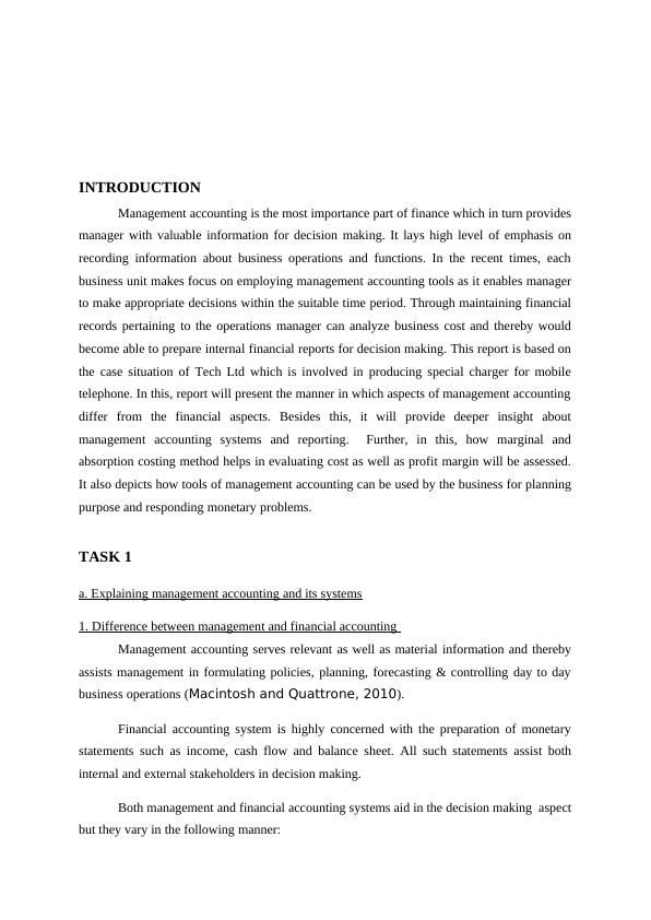 Report on Aspects of Management Accounting : Tech Ltd_3