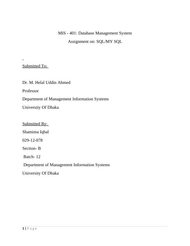 Database management system -  Assignment_1
