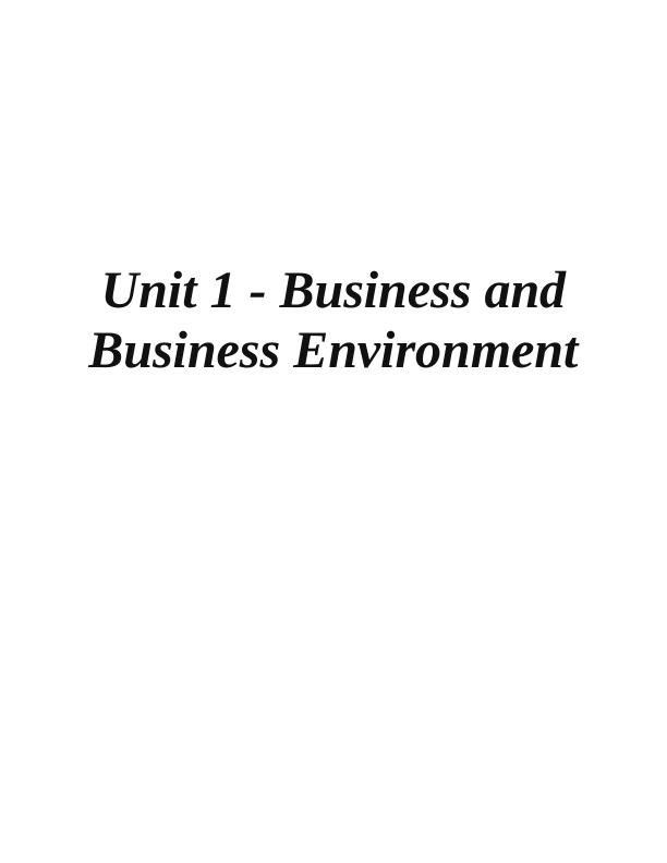 Unit 1 - Business and Business Environment_1