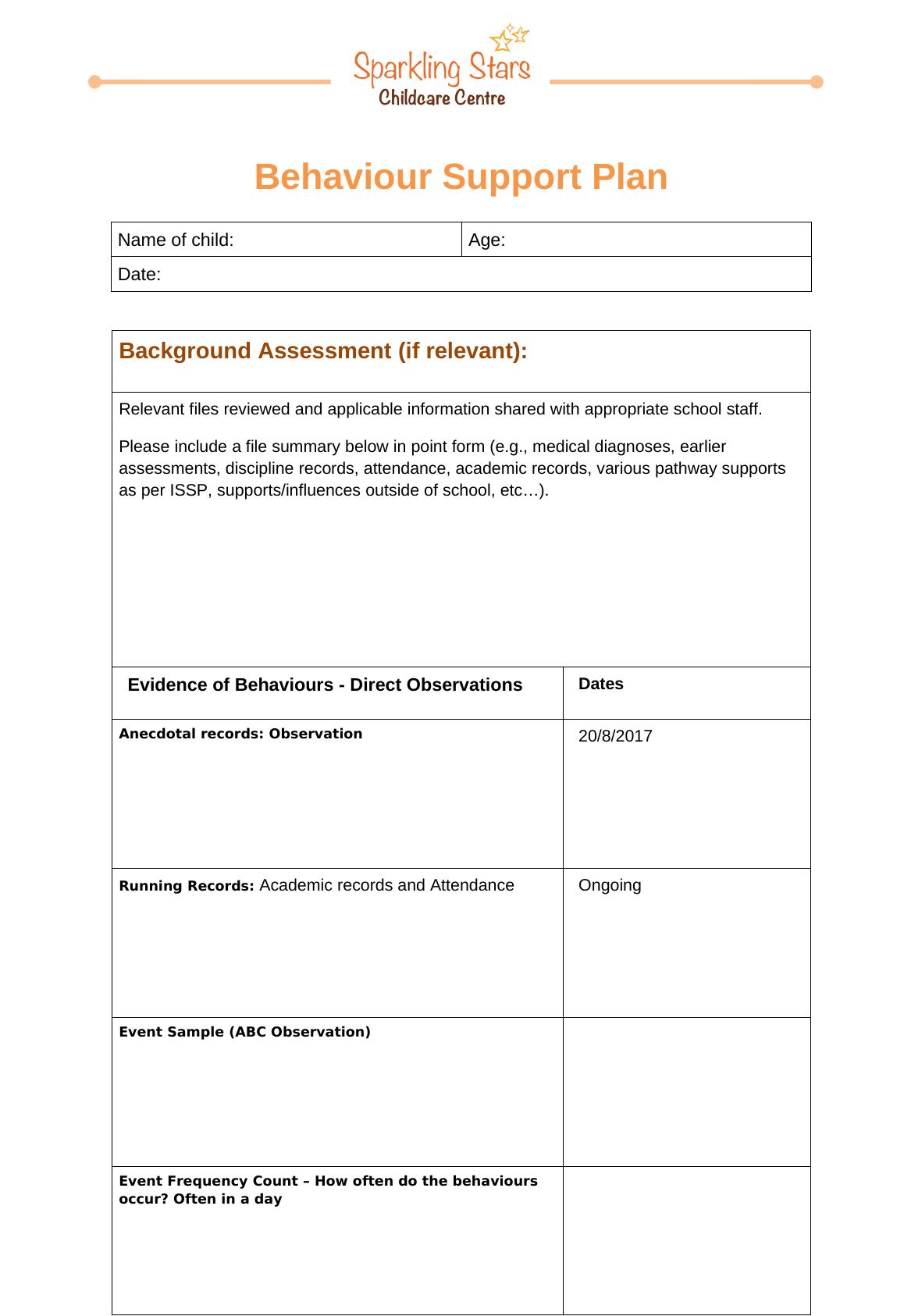 Behaviour Support Plan Doc 8688