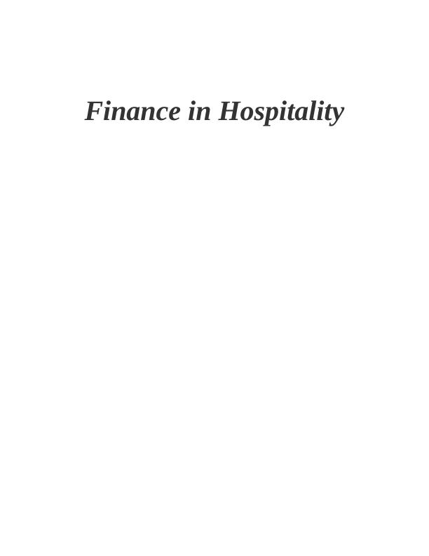 Finance in Hospitality Sector : Report_1