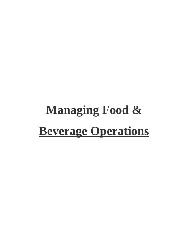 Managing Food & Beverage Operations: F&B_1