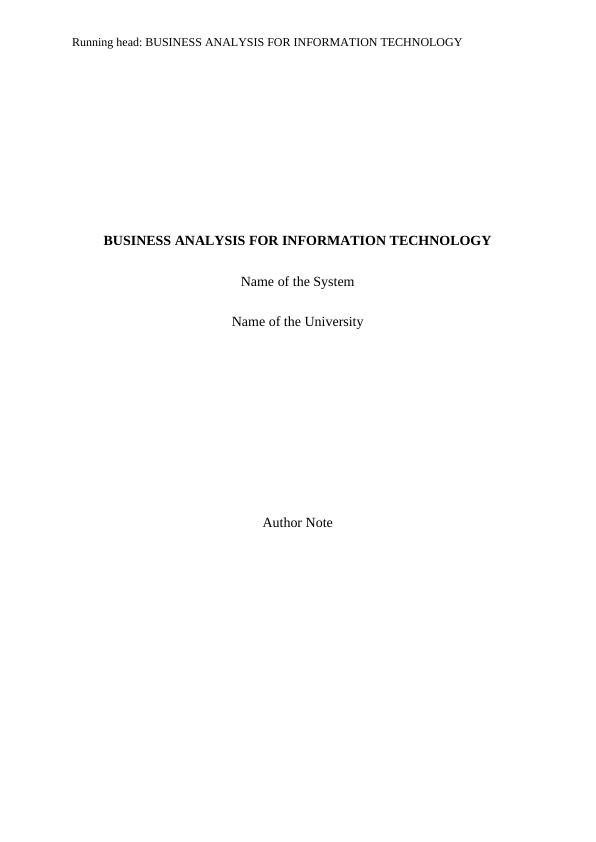 Business Analysis for Information Technology | Desklib