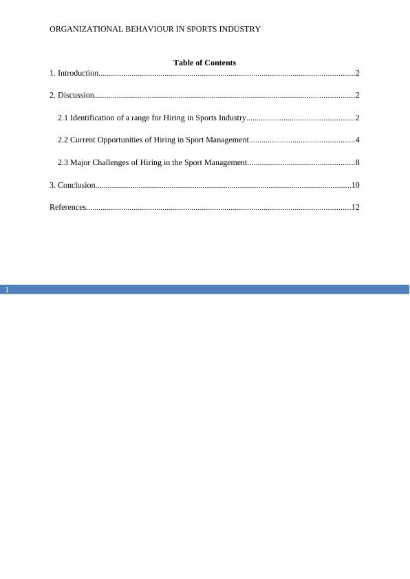 Organizational Behaviour in Sports Industry  Assignment 2022_2