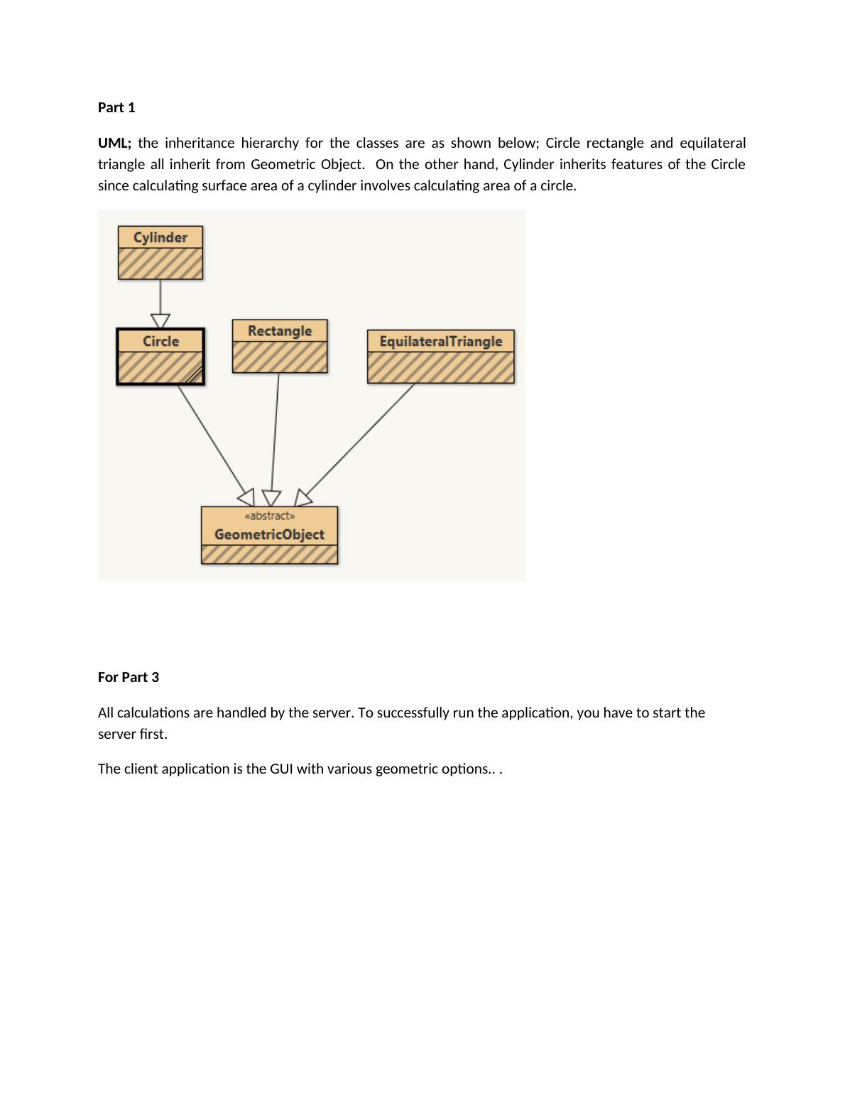 Part 1. UML; the inheritance hierarchy for the classes