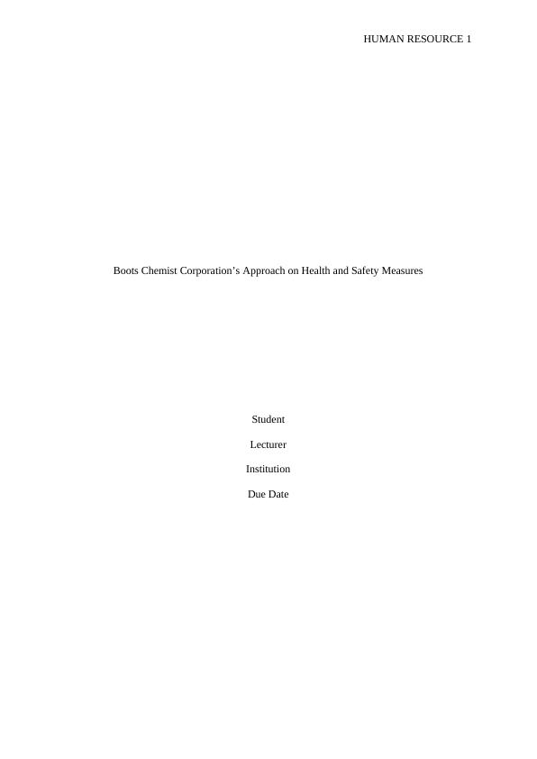 Human Resource Management Assignment : Boots Chemist Corporation_1