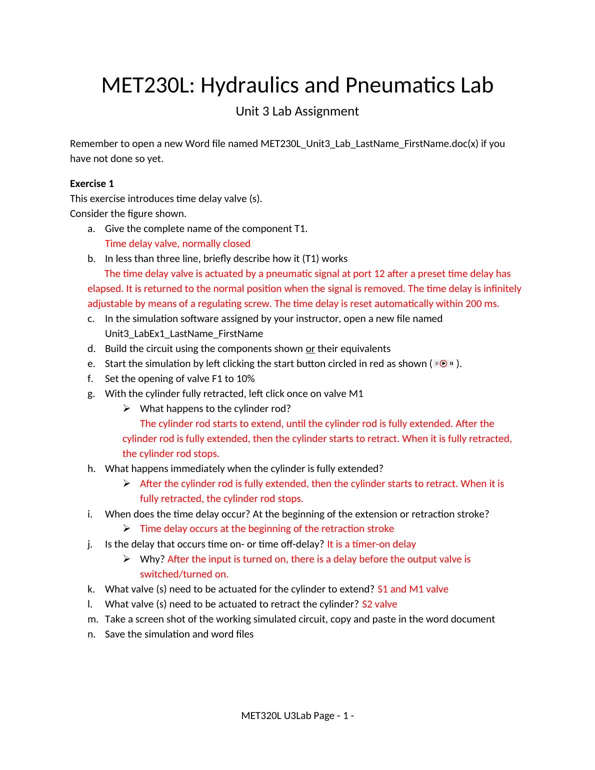 Hydraulics And Pneumatics Lab - MET230L