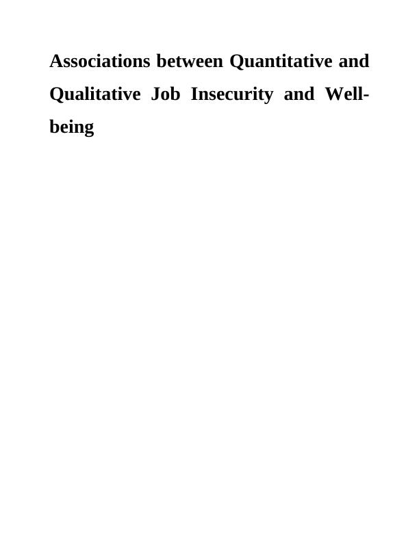 Associations between Quantitative and Qualitative Job Insecurity and Well-Being_1