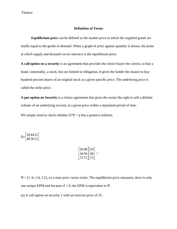 Equilibrium Price Definition of Terms Call Option on a Security_2
