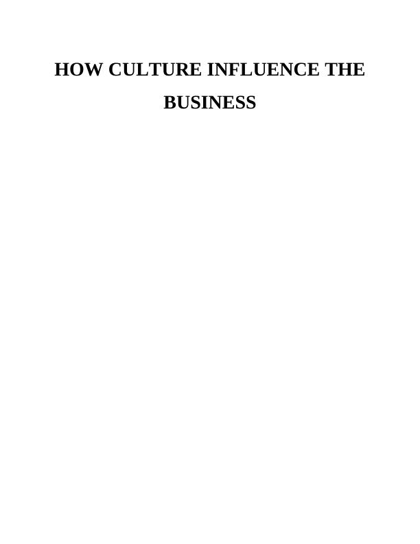 Impact of Culture on International Business : Assignment_1