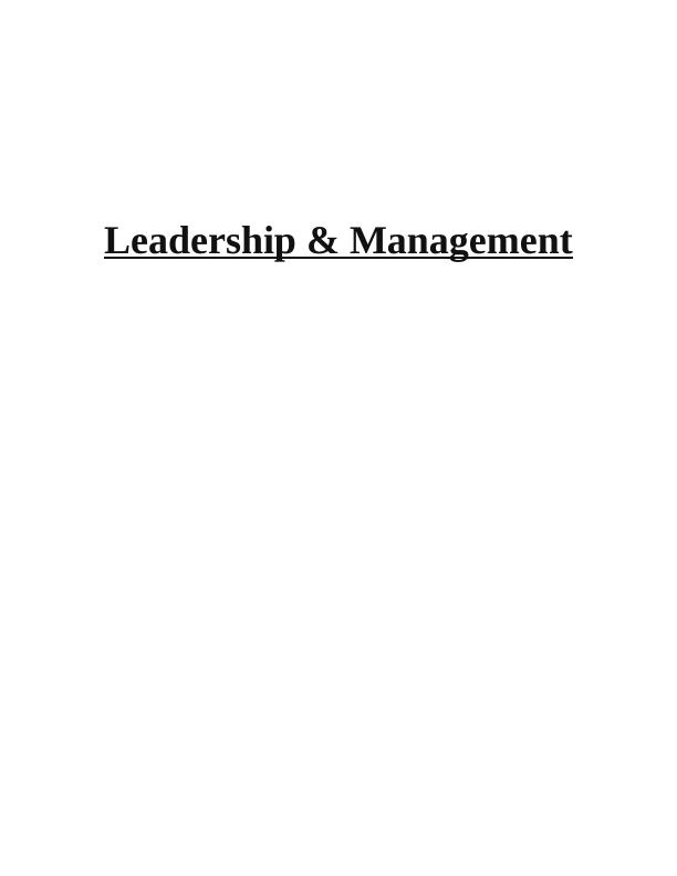 Leadership & Management: Assignment_1