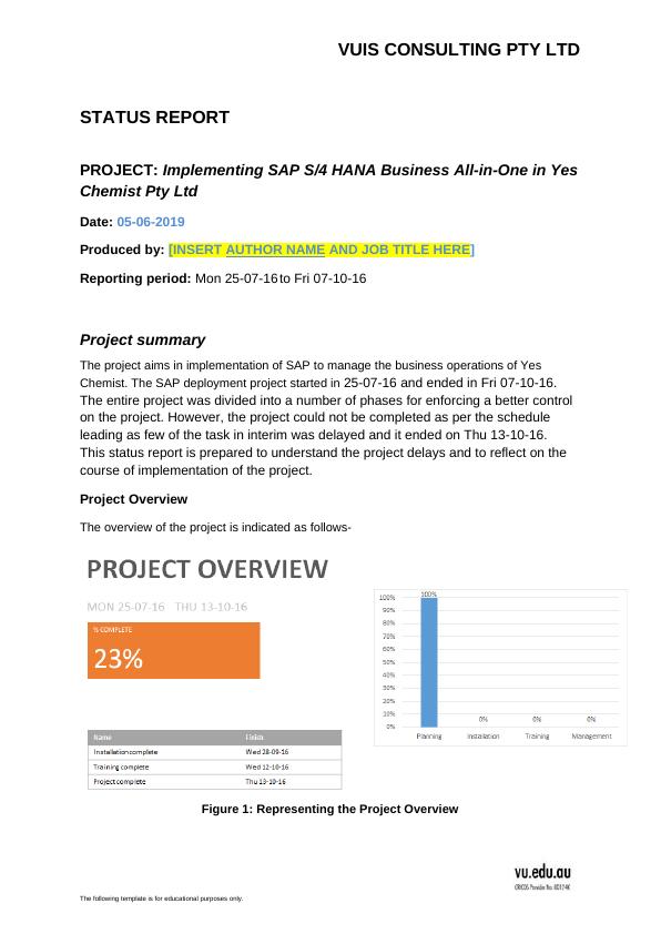 VUIS CONSULTING PTY LTD STATUS REPORT PROJECT: Implementing SAP_1