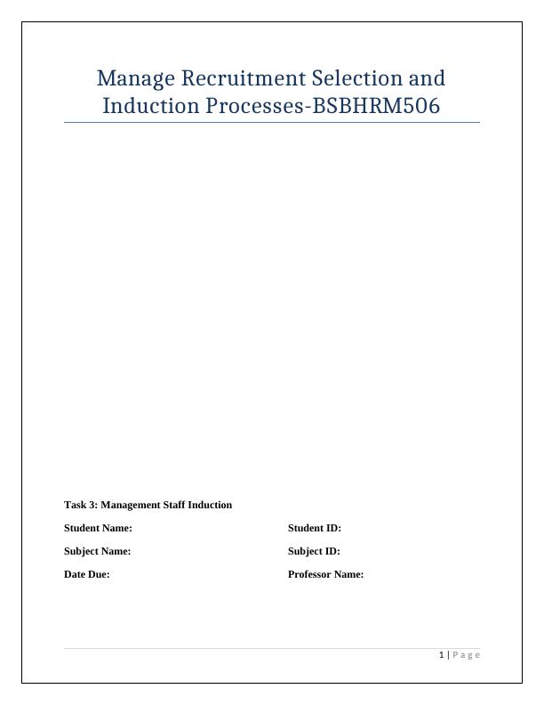 Manage Recruitment Selection and Induction Processes - BSBHRM506_1
