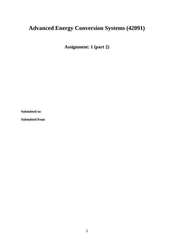 42091: Advanced Energy Conversion Systems Assignment 2022_1