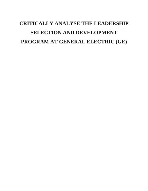 Assignment on Role and Functions of Leader and Manager - General Electric_1