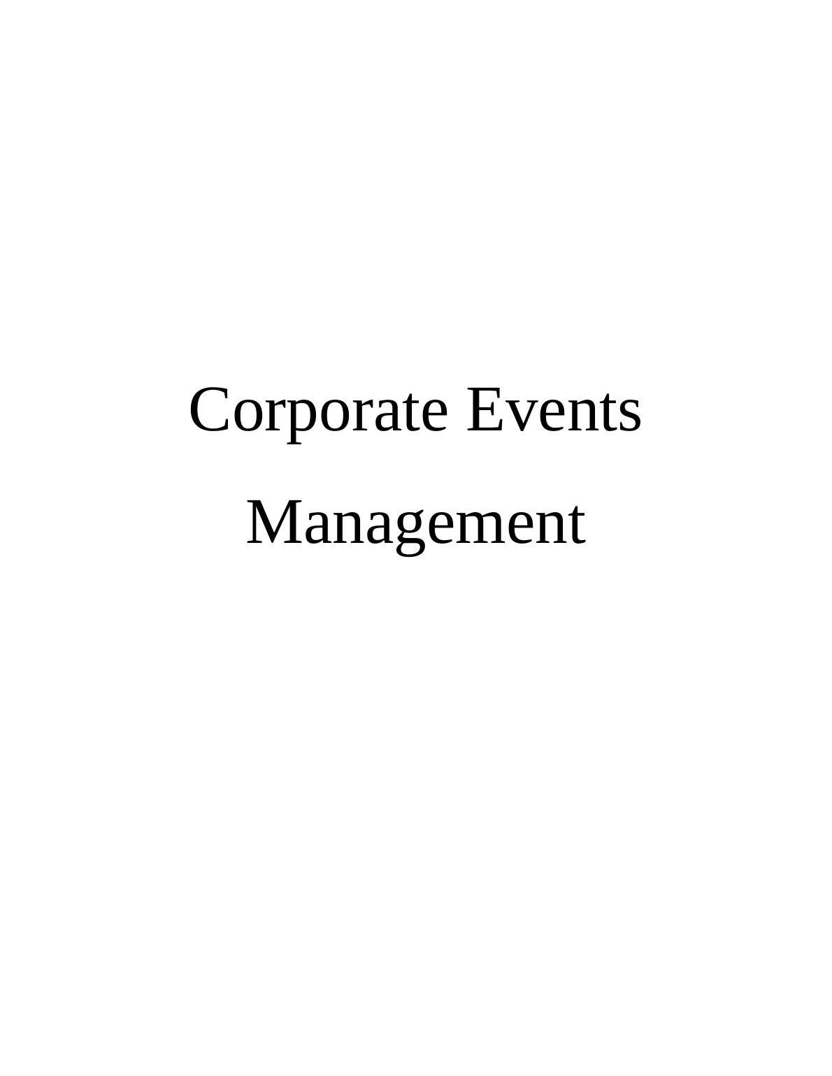 Corporate Events Management InTRODUCTION