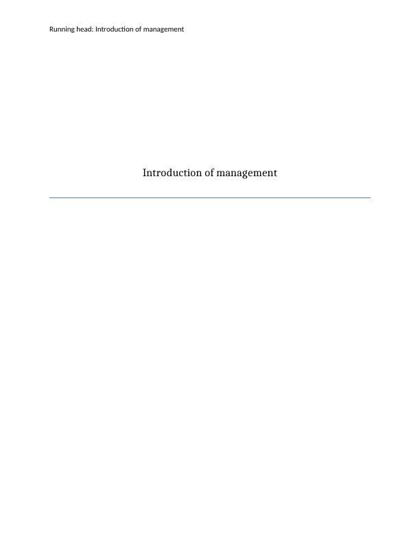 Introduction of management Assignment Sample_1